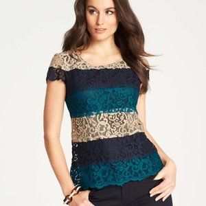 Ann Taylor lace color blocks top S